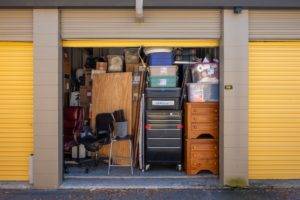 Self storage unit filled with household items